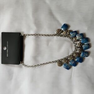 New York & Company Silver Necklace with Blue Beads